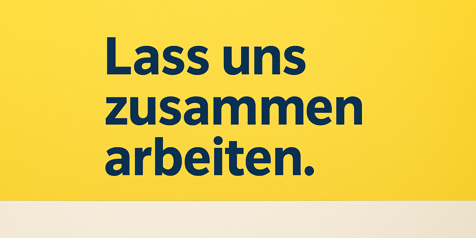Online Marketing 3 Ein gelbes Schild mit Text, Lass uns im Online Marketing zusammen Arbeiten